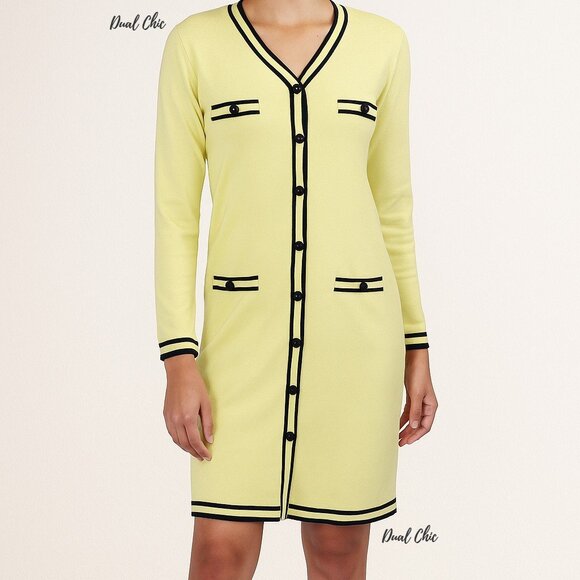 Karl Lagerfeld Paris Sweater Day Dress Long Sleeve Green Black M - Picture 1 of 16